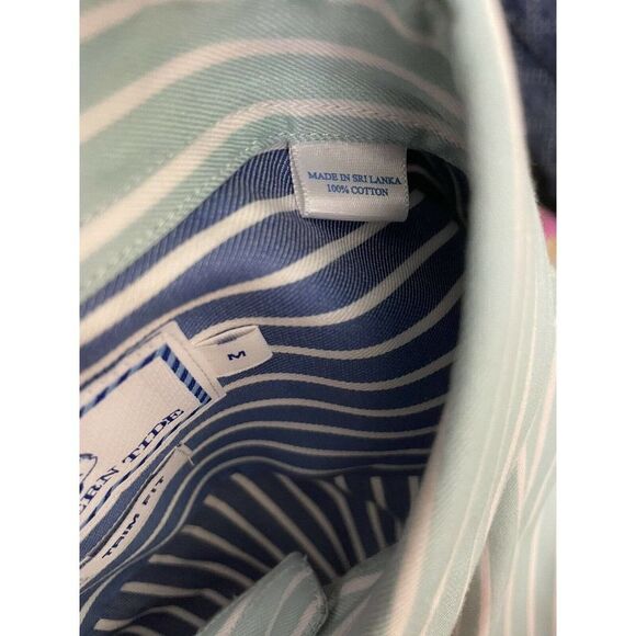 Southern Tide Trim Size Medium Green White Stripe Button Down Long Sleeve Shirt - Picture 8 of 8